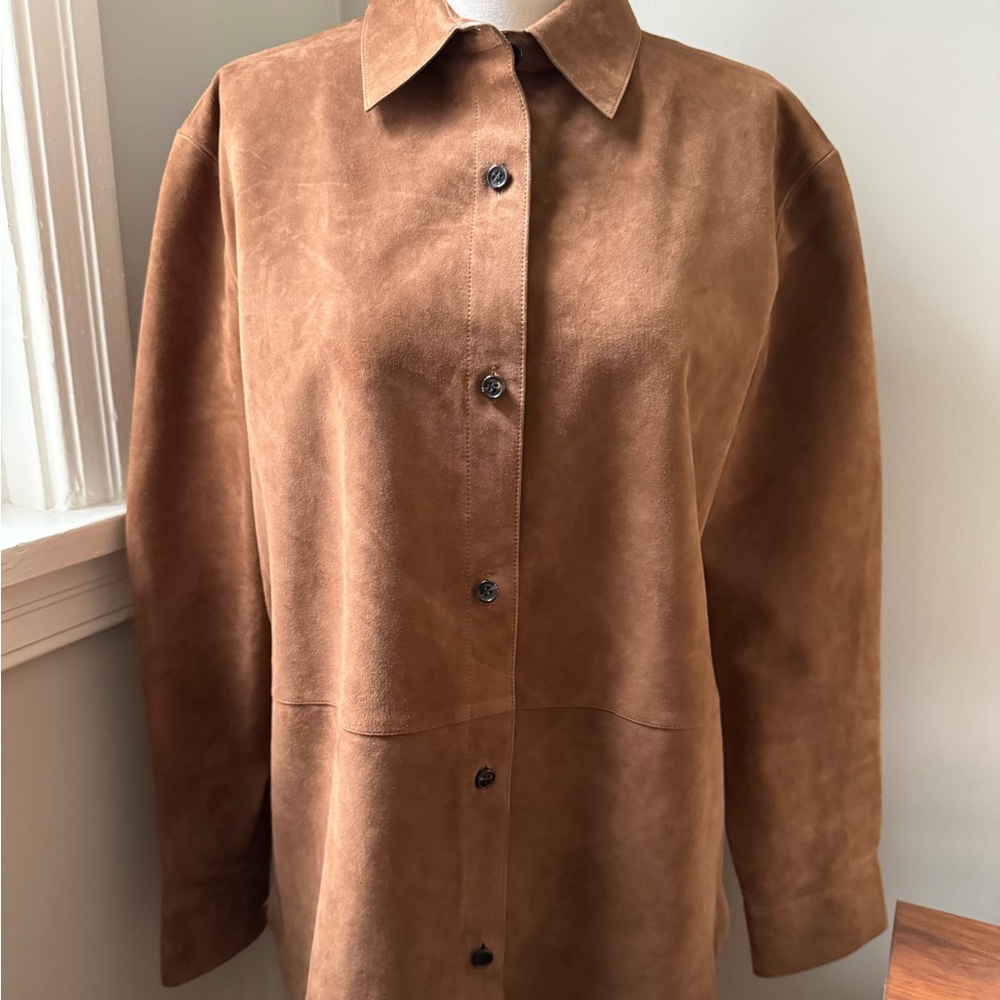 Theory Classic Boxy Tan Suede Shirt Jacket